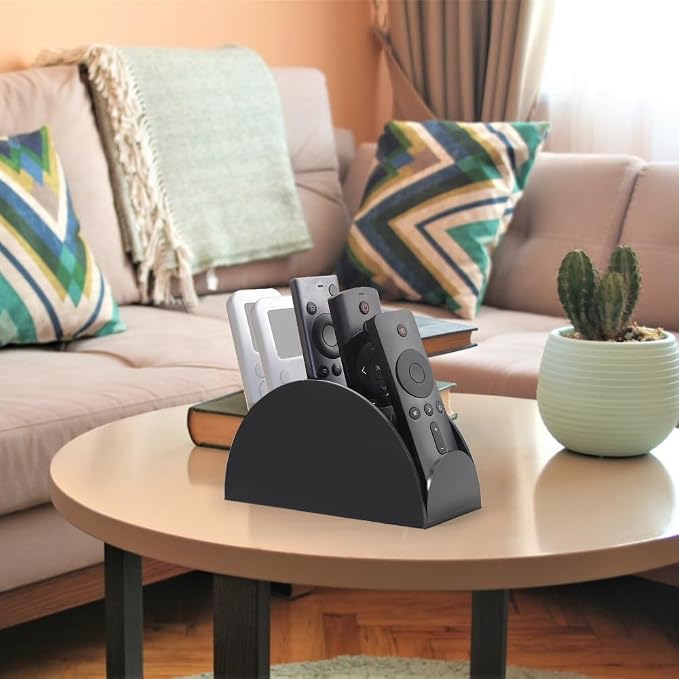 Kalakey 2 Pack Acrylic Remote Control Holder for Table, 4-Slot Multi-functional Remote Caddy Organizer for TV Remote, Phone, Pen, Glasses, Clear Desktop Storage Rack