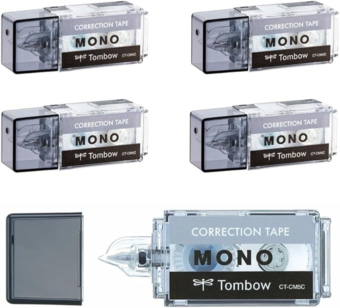 Tombow CT-CM5C10-5P MONO Mono Pocket Correction Tape, Tape Width 0.2 inches (5 mm) x 13.1 ft (4 m), Black, 5 Pieces