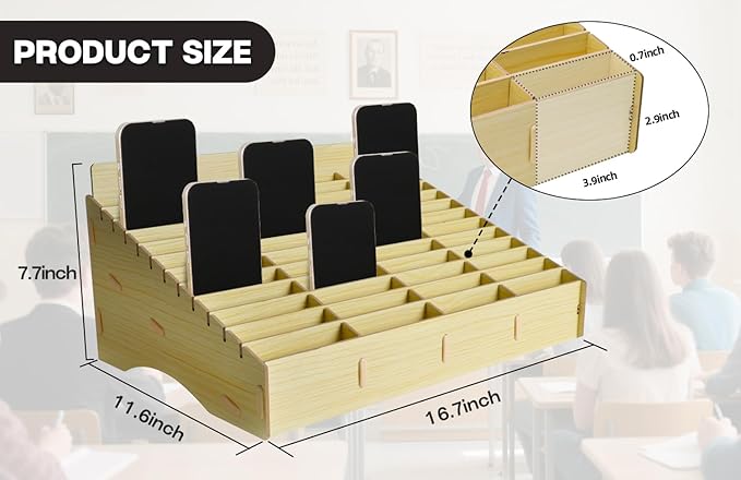 HengTianMei 48 Grid Classroom Cell Phone Holder, 48 Grid Cell Phone Storage Box for Student Management, Wooden Calculator Organizer Caddy for School Office