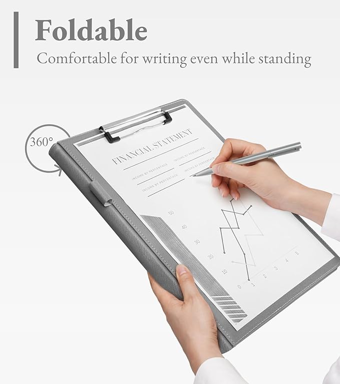 Zreal Padfolio Portfolio for Women and Men, Faux Leather Clipboard Folder with Document Organizer, Business Card & Pen Holder, Fits A4 Letter Size Legal pad for Work, Office & Conference (Grey)