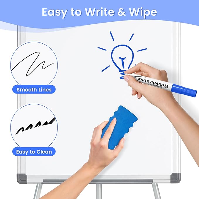 MAKELLO White Board with Stand, Portable Whiteboard Easel 24x18 in for Office Classroom Home School, Adjustable Height, Aluminum Frame