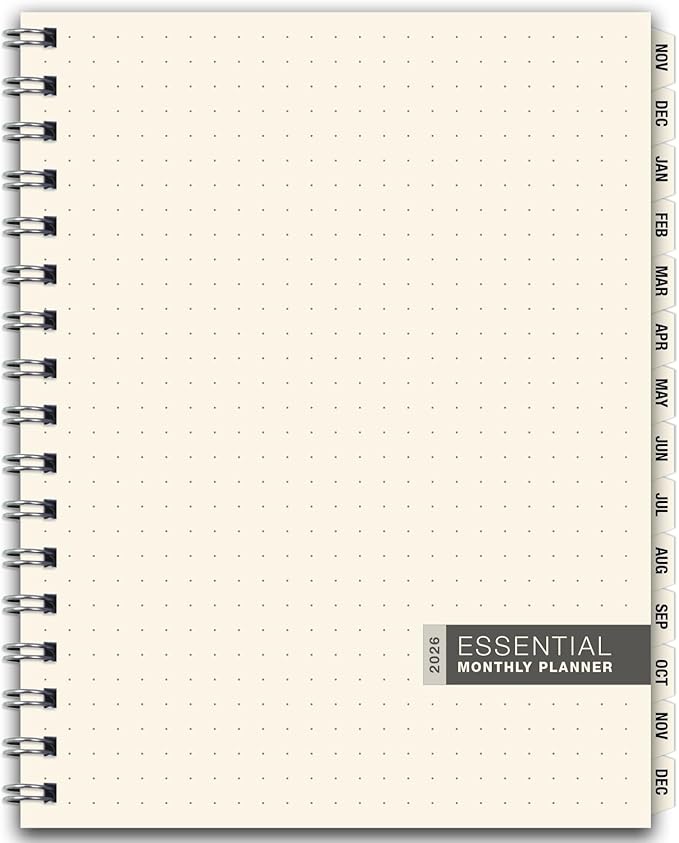 ESSENTIAL 2026 Monthly Planner with Tabs, 8.5"x11": 14 Months (November 2025 - December 2026), Professional, Simple, Easy-to-Use Design and Frosted Poly Cover for Extra Protection (Frosted)