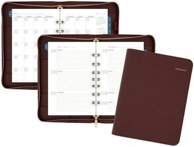 AT-A-GLANCE Faux Leather Undated Starter Set, 7-Ring, 5-1/2" x 8-1/2", Desk Size, Fashion, Merlot (DR1114-040)