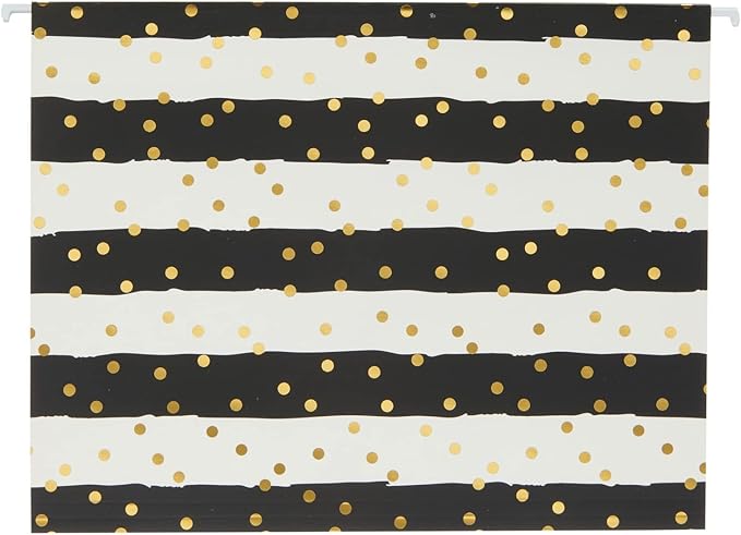 Paper Junkie 12 Pack Striped Decorative Hanging File Folders with 1/5 Tab for File Cabinet Featuring Gold Foil Dots in 3 Colors (11.75 x 9 in)