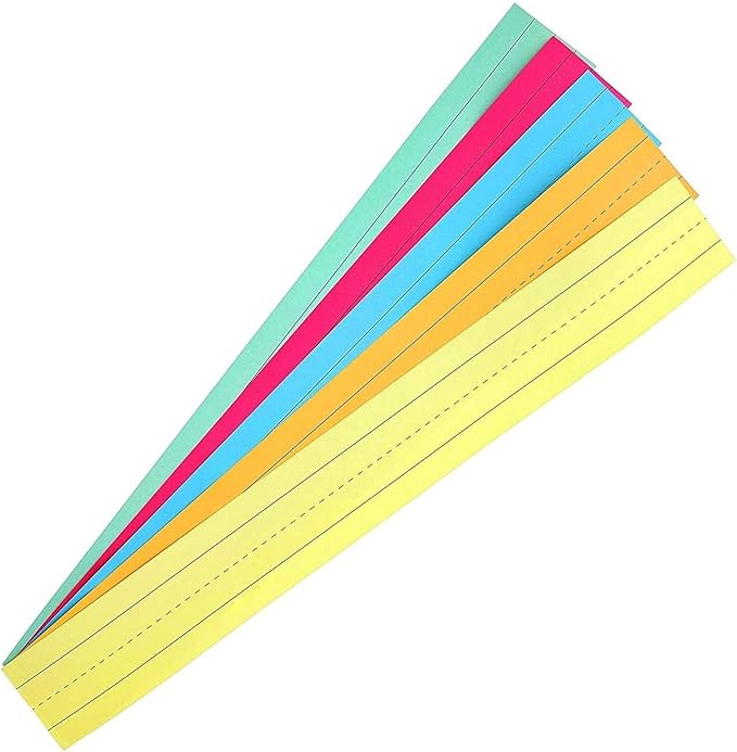 Juvale Colored Sentence Strips - 100 Count, 3 x 24 in, 5 Pastel Colors - Lined Paper Strips for Teacher Supplies & Classroom Organization