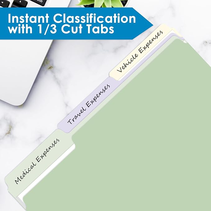 120 Pack Two Tone Color File Folders 8.5 x 11 Inch, 1/3 Cut Tab File Folder Letter Size, Assorted Colors, 10 Pastel Colors Manila File Folders, School Business Office Folders for Document Files Pape