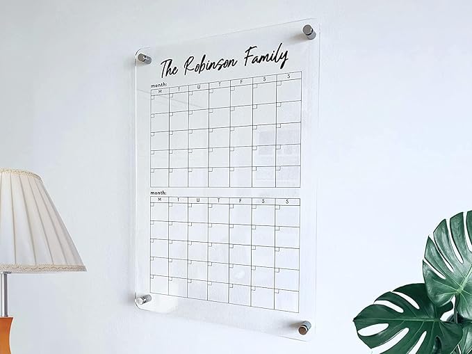 Two Month Wall Calendar Vertical - Personalized 2026 Planner, Family Organizer with Marker, Custom Wall Calendar for Home or Office Housewarming or New Home Gift