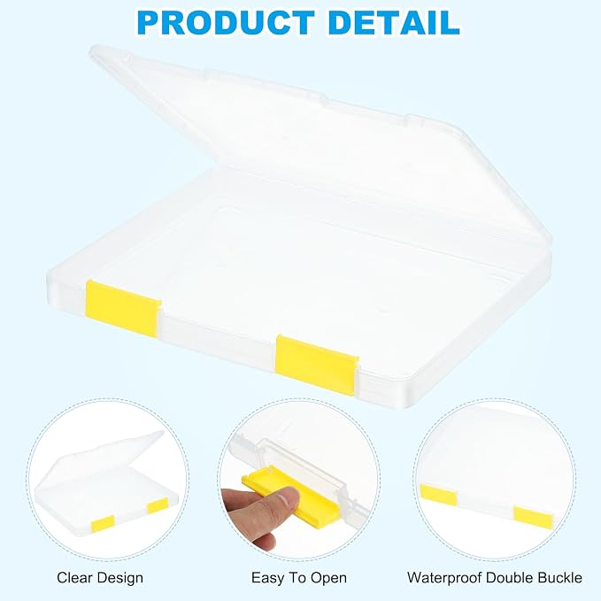 PATIKIL Clear A4 File Portable Project Case with Buckle Plastic Storage Box for 8.5" x 11" Letter Paper Scrapbook Paper Storage Boxes, 6Pcs, 12.4"x9.8"x1.2", Yellow