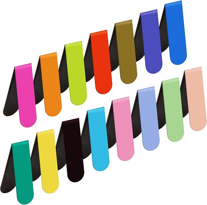 Magnetic 15-Piece Cute Bookmarks - Solid Colorful Magnets (Dark Colors) For Men, Women & Kids - Teacher Gift, Bulk Bookmarks