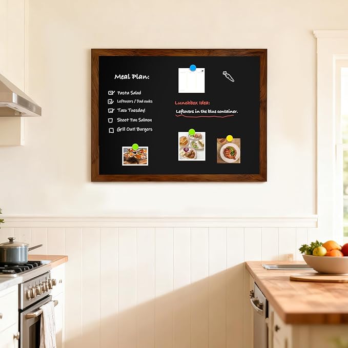DOLLAR BOSS Magnetic Chalkboard for Wall, 36" x 24" Large Rustic Brown Framed Chalk Memo Board Menu Sign Display for Home, Kitchen, Office, Classroom with 4 Markers, 8 Magnets