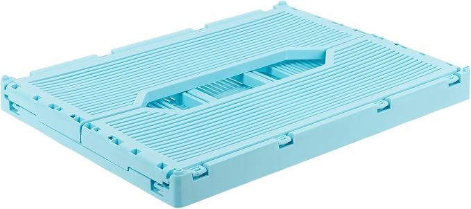 CTG Truu Design Folding Plastic Crates, 40.6 x 30.5 x 17.8cm, Sky Blue, 1Pack, Stackable Collapsible Storage Baskets Organizer for Home Office and Outdoor