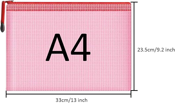 Mesh Document Bag Set of 10, Waterproof Zipper Pouch / A4 Size Zip File, for Household Daily Storage School Office M-D-2B (Multi-Colored, A4 (13.5×9.5 Inch))