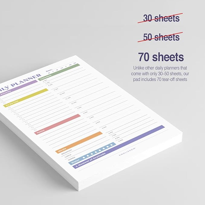 Daily Planner Notepad, 5.5 x 8.5" Tear-Off Pad – 70 Undated Sheets Focus-Enhancing Desktop Organizer with Hourly Schedule, To-Do List for Work, School (White, Colorful, 2 Pack)