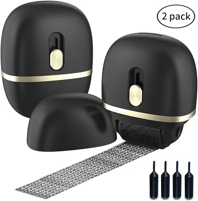 Lomil Identity Protection Roller Stamps 2 Pack - Confidential Roller Stamp with 4 Refills - Wide Identity Theft Protection Stamp for ID Blockout, Privacy & Security(Black)