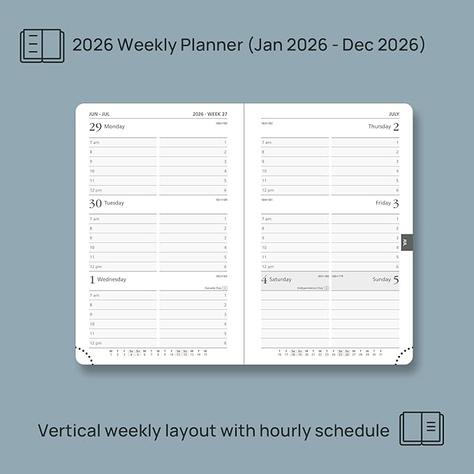 POPRUN Pocket Calendar 2026 (Small Size- 4'' x 6.25") Weekly and Monthly for Purse - Planner 2026 (Jan. 2026 - Dec. 2026) with Vegan Leather Soft Cover, Inner Pocket, 100GSM - Burgundy Red