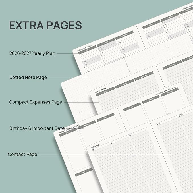 POPRUN Planner 2026-2027, 6.5" x 8.5", Academic Planner 2026-2027 Weekly and Monthly (July 26-June 27) Hourly Appointment Book with Inner Pockets, Leather Soft Cover, 100GSM - Celadon Green