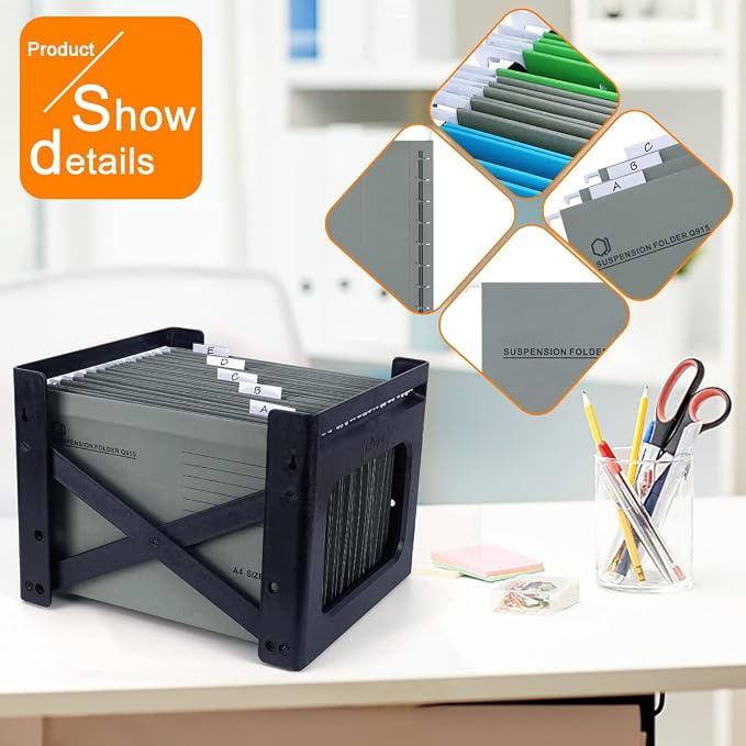 A4 Hanging File Folders, 25 Pcs Recycled Card File Folders for Filing Cabinet with Tabs and Card Inserts, Hanging Files Storage Folders for Office and School, Gray