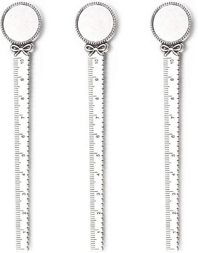 FASHEWELRY 10Pcs Antique Silver Ruler Bookmark Pendant Blank Tray 20mm Round Bezel Base Cabochon Setting Charms