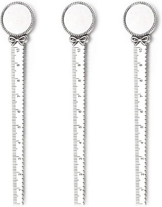 FASHEWELRY 10Pcs Antique Silver Ruler Bookmark Pendant Blank Tray 20mm Round Bezel Base Cabochon Setting Charms