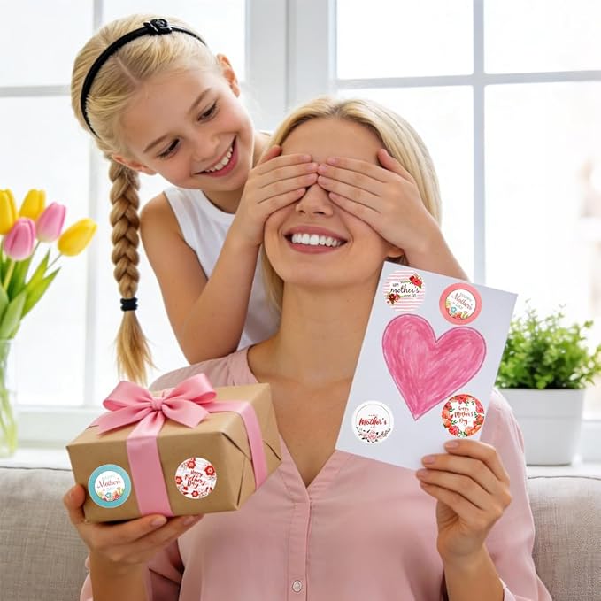 Mothers Day Stickers, 120 PCS Happy Mothers Day Stickers, 2 Inch Mom Sticker Decal, Mom Gifts, 20 Sheets Self-Adhesive Mothers Day Crafted Mother's Day Labels Sticker for Envelope Seal Card Box, Round