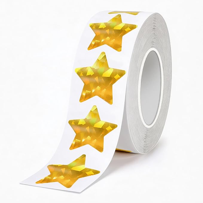 1000 Pcs Holographic Gold Star Stickers, 1 Inch Sparkly Foil Stars for Kids Reward, Self Adhesive Metallic Shiny Labels for Teacher Classroom Supplies, Student Behavior Chart