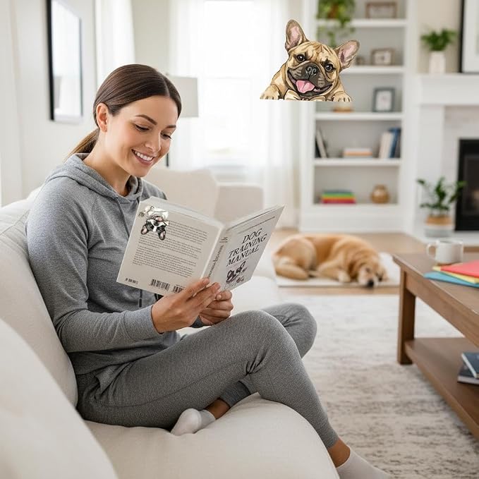 French Bulldog Magnetic Bookmarks Set of 8 – Cute Frenchie Page Clips with Funny Expressions, Dog Lover Gifts, Creative Reading Accessories & Party Favors