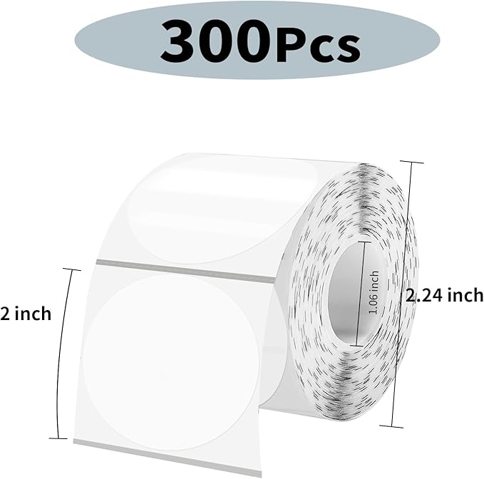 2 Inch Transparent Round Thermal Label, Self-Adhesive Clear Waterproof Circle Sticker for Logo Design, Multipurpose Direct Thermal Labels- 300 Sheets
