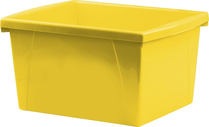 Storex 4 Gallon Storage Bin – Plastic Classroom Organizer for Books and Supplies, 13.625 x 11.25 x 7.87 Inches, Yellow, Case of 6 (61453C06C)
