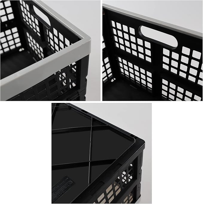 4-pack 42 Liter Collapsible Crates, Large Plastic Folding Storage Crates Bins