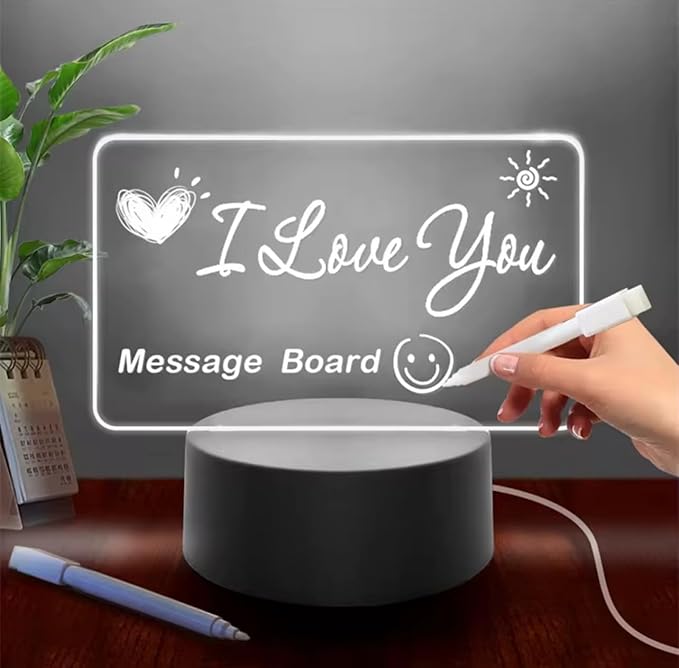 LED Horizontal Message Board Light, Acrylic Writing Display Lamp with Stand, White (Horizontal)