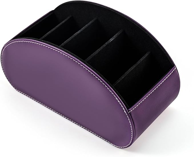 BONNY DODO Remote Control Holders Organizer Box with 5 Compartment PU Leather Multi-functional Office Desk Storage Caddy Store (Dark Purple)