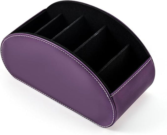 BONNY DODO Remote Control Holders Organizer Box with 5 Compartment PU Leather Multi-functional Office Desk Storage Caddy Store (Dark Purple)