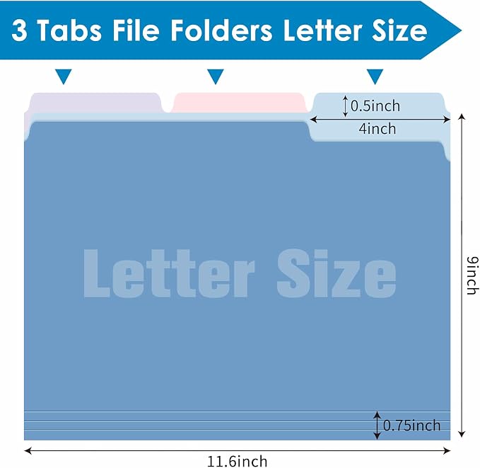 120 Pack Two Tone Color File Folders 8.5 x 11 Inch, 1/3 Cut Tab File Folder Letter Size, Assorted Colors, 10 Pastel Colors Manila File Folders, School Business Office Folders for Document Files Pape