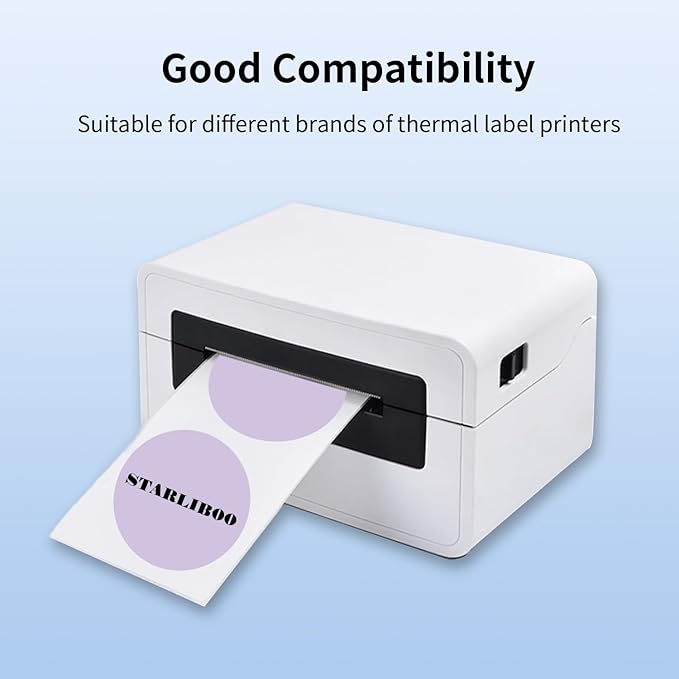 STARLIBOO 2 Inch Round Thermal Sticker Labels, Purple Self-Adhesive Direct Thermal Stickers, 600 Labels