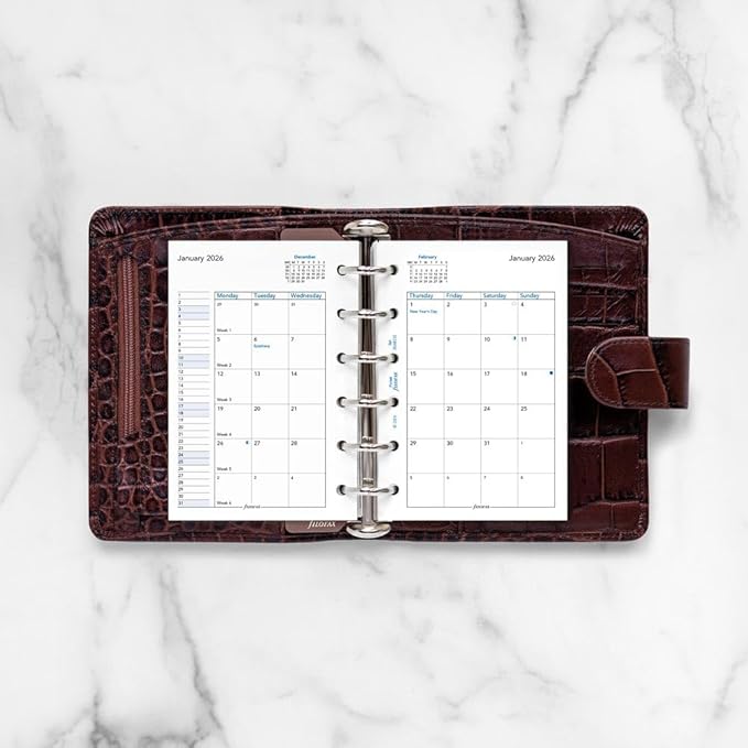 Filofax Calendar Diary Refill, Pocket Size, 4-3/4" x 3-1/4", Month-to-View, White Paper, English, 2026 (C68210-26)