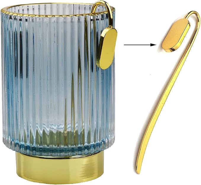 Thick Glass Pen Pot Cute Decorative Pencil Holder Cup for Desk Makeup Brush Holder for Home Office (Blue)