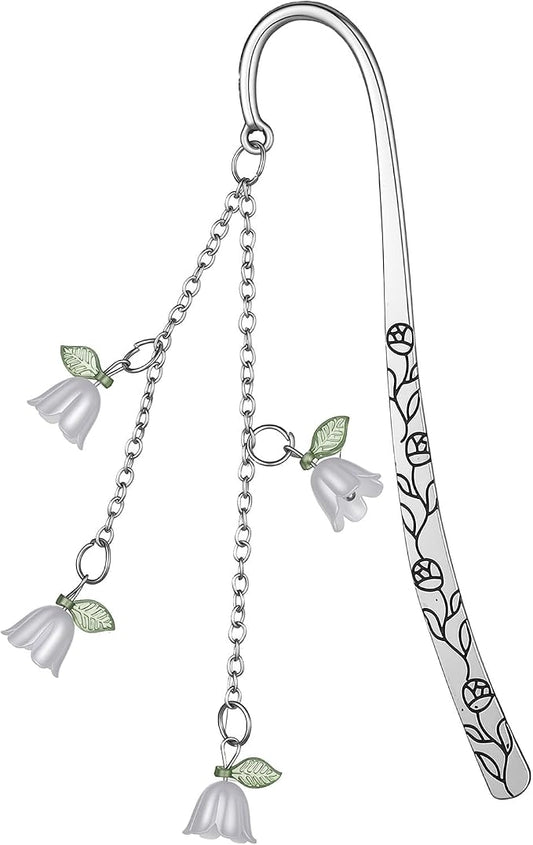 Gjinxi Bookmarks for Women Reading, Cute Lily Floral Book Page Marks Metal Reading Gifts with Pendants for Book Lovers Student Teacher Readers Friends Club Retirement Birthday Valentines Mothers Day