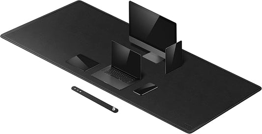 Cacoy 74.8'' x 27.5'' Leather Desk Mat, PU Leather Desk Pad Blotter Protector, Large Computer Mouse Pad, Waterproof Writing Mat, Desktop Matt for Desktop, Office Table Cover Pad (Black)