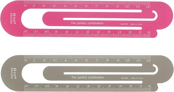 HARFINGTON Straight Ruler 12cm Metric Bookmark Clip Ruler Metal Aluminum Alloy Scale on Both Sides Measuring Scale Tool for Measure Study Reading Classroom Office, Brown & Red
