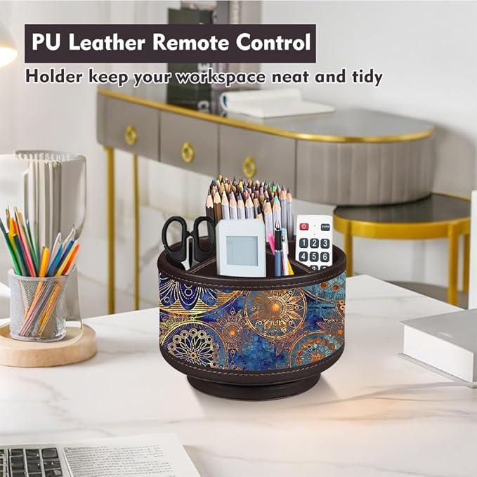 360°Rotatable TV Remote Control Holder with 4 Compartments, Bedside Table Remote Caddy, Desktop Storage Box, Office Desk Accessories, Art Supply Organizer, for Controllers, Makeup Brush, Home Décor