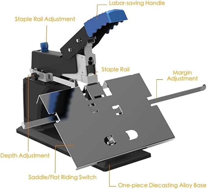 Manual Book Stapler, A3 Booklet Making Machine with Anti-Slip Handle, 60 Sheet Capacity and Adjustable Side Margin