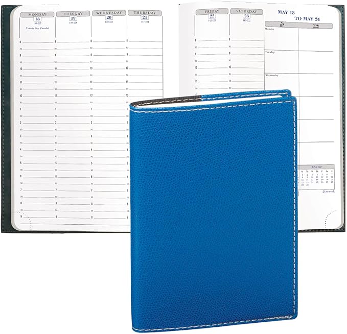 Exacompta 2027 Visual - Weekly/Monthly Planner - 12 Months, Jan. to Dec. - 6" x 8 1/4" - Grained Faux Leather Club Blue Cover - Time Management Appointment Organizer