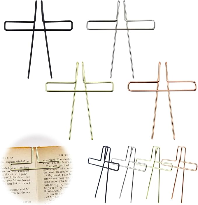 4 Pack Music Book Metal Clip Page Holder for Reading, 4 Colors Book Opener Holder Clip Portable Piano Sheet Music Holders Accessories for Reading Lovers (Rose Gold, Black, Gold, Silver)