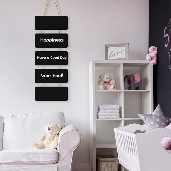 Double Sided Hanging Chalkboard Signs Wooden Erasable Message Board Rustic Chalkboard Hanging Signs Rectangle Message Memo Display with Rope for Wedding Bar Restaurant Kitchen Wall(1 Set)