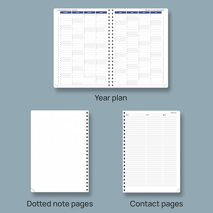 POPRUN 2026 Weekly Planner (A4-8.25'' x 11.75''), Quarter-Hourly Appointment Book (Jan. 2026 to Dec. 2026) with Monthly Tabs, Spiral Softcover, 2 Inner Pockets, Pen Holder - Blue Green