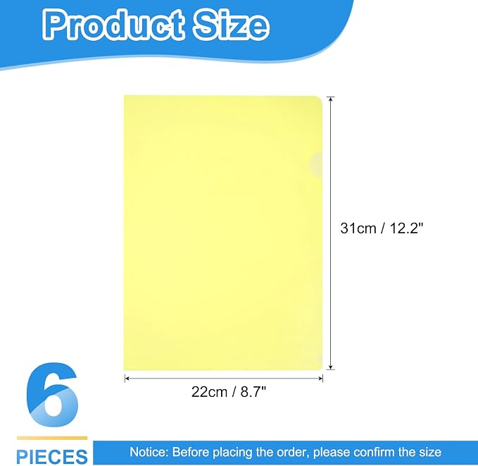 PATIKIL 6 Pack A4 Plastic Folders, Letter Size Clear Folders l Type Project Pockets Paper Document Jacket Sleeves Transparent for Documents Office File, 8.7x12.2, Yellow