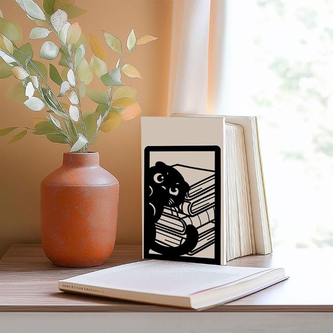Nonskid Thickening Iron Metal Bookends for Shelves, Cute Peeping Cats Book Shelf Book Ends Decorative for Library School Office Home Study Desk Organizer Decorative Books