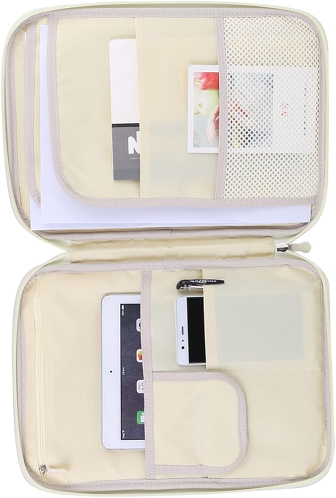 Leather File Folder A4 Document Bag File Folder A4 Portfolio Organizer Computer Notebook Zippered Case (Orange)