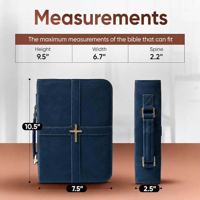 Bible Case (U.S. Patent Pending), Vibrant & Inspiring Bible Cover, with Romans 8:31 Bookmark, Blue Bible Cover Case for Women or Men, Elegant Bible Bag, Durable PU Leather Book Cover