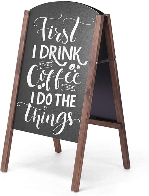 ReunionG A-Frame Wooden Chalkboard, Double-Sided Rustic Standing Blackboard, Removable Archaistic Sidewalk Chalkboard, Indoor and Outdoor Menu Sign Board, Wedding Signage Easel (31.5" x 18")